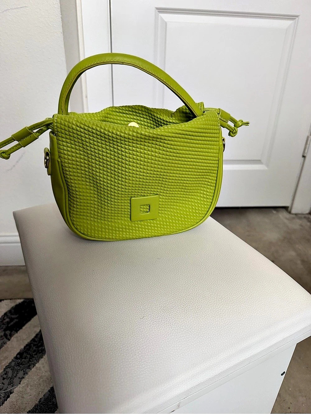 Woven Top Handle Bag in Fluorescent Yellow